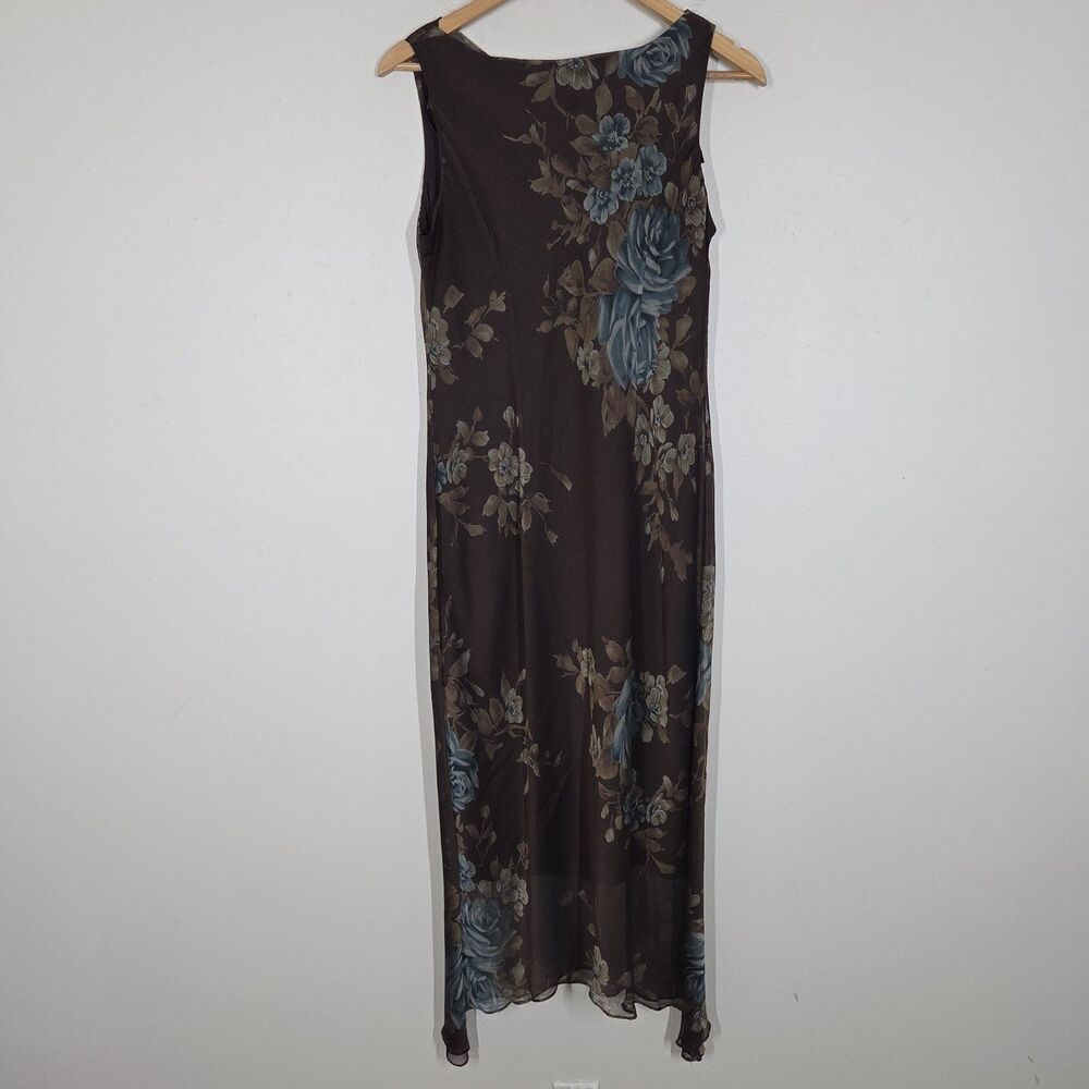 Vtg 90s Y2K Brown Blue Floral Cowl Midi Dress Asymmetrical 10P Fairy Grunge Boho - Picture 6 of 9